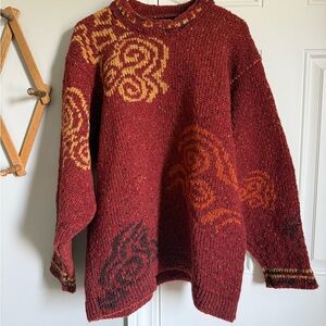 Siochain Irish Knitted Wool  Red and Yellow Sweater